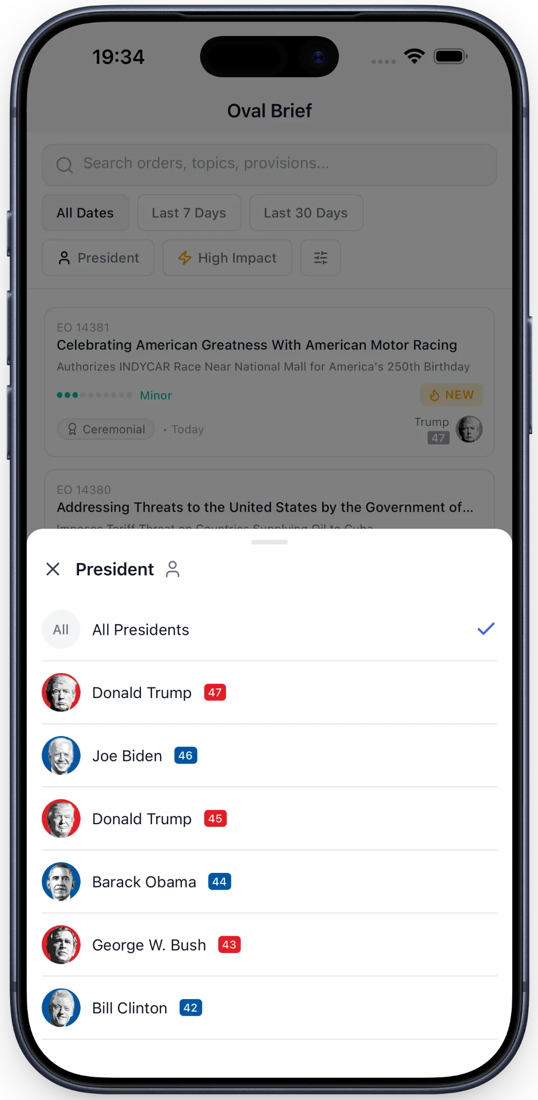 Oval Brief president filter